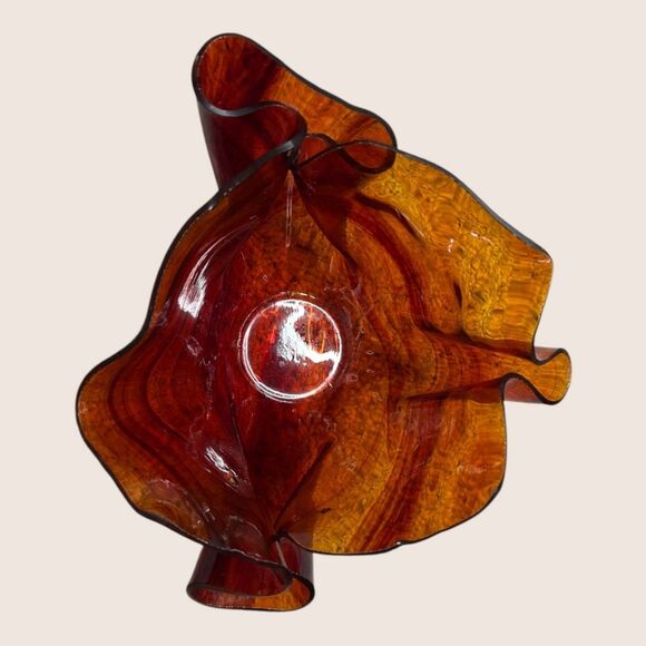 🤎 LUCITE MID CENTURY VINTAGE HANDKERCHIEF VASE BOWL CENTERPIECE TORTOISESHELL - Picture 5 of 8